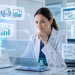 Profesional de Biodiv utilizando inteligencia artificial en laboratorios clínicos para apoyar procesos digitales, administrativos y de seguridad.