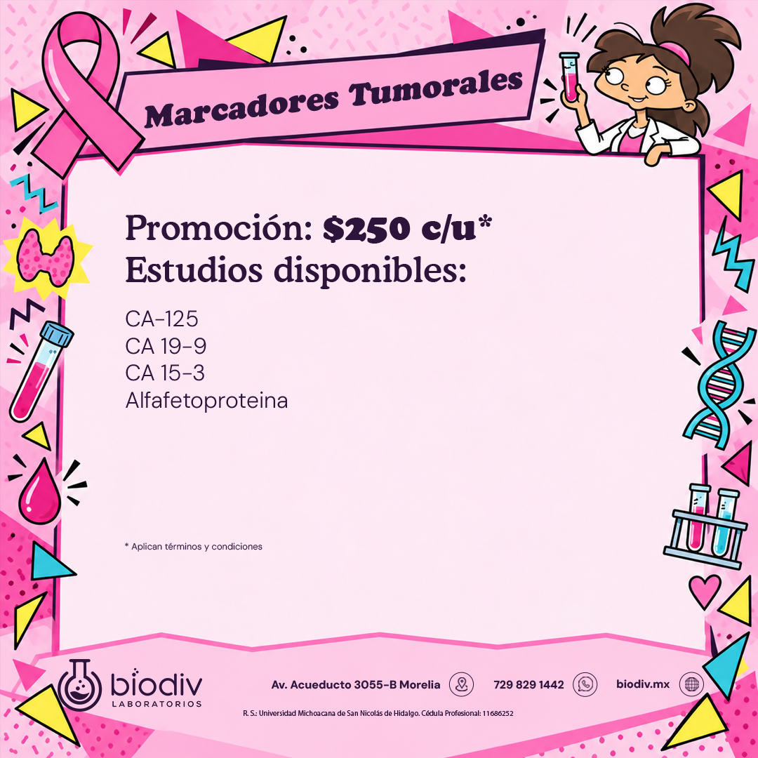 Promoción mes rosa Octubre 2026 Laboratorio Análisis Clínicos Biodiv Morelia